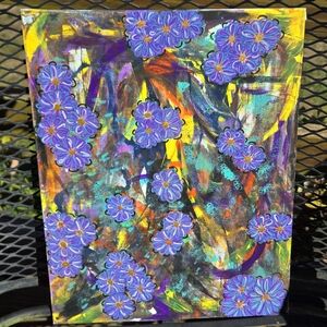 Abstract Floral Canvas Art with Purple Accents
